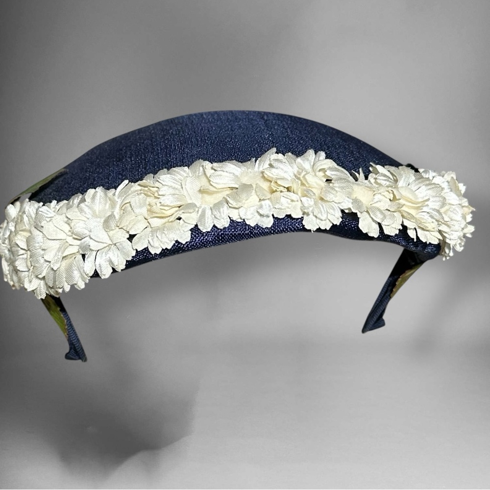 Vintage Elegant Navy Blue Floral Hat Floral European Royal Wedding